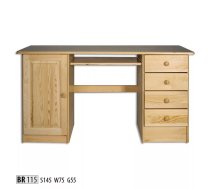 Galds BR 115 Garums: 145 cm, Augstums: 75 cm, Platums: 55 cm, Izgatavošanas materiāls: dabīgs koks (priede), Forma: taisnstūra, Ar tastatūras plauktu: 1, Ar atvilktnēm: 1, Krāsa: priede
