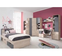 Komplekts Delta B Guļamvietas platums: 90 cm, Guļamvietas garums: 200 cm, Elementu skaits: 7, Izgatavošanas materiāls: lamināts + finieris, Ar skapi: 1, Ar plauktu: 1, Ar galdu: 1, Ar resti: 1, Krāsa: ozols + antracīts