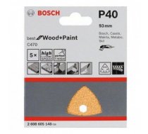 Smilšpapīrs kokam delta 93mm perforēta 6 caurumi G40 5gab/iep BOSCH 2608900823