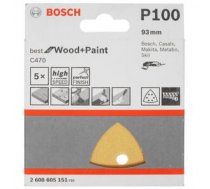 Slīppapīrs kokam delta 93mm perforēta 6 caurumi G100 5gab/iep BOSCH 2608900826