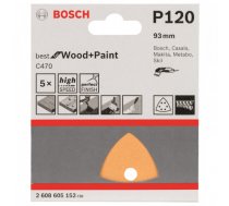 Slīppapīrs kokam delta 93mm perforēta 6 caurumi G120 5 gab/iep BOSCH 2608900827