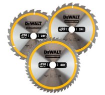 DeWALT Zāģripa 250 mm (2x24T / 1x48T) 3 gab/iep., DT1963-QZ