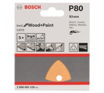 Slīppapīrs kokam delta 93mm perforēta 6 caurumi G80 5gab/iep BOSCH 2608900825