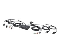 Startech 2-Port Dual-Monitor DisplayPort Cable KVM Switch, 4K 60Hz, Compact KVM with 5ft/1.5m USB-A/DisplayPort/Audio Integrated Cables, Bus Powered - Remote Push Button/Hotkey Switching (C2-DD46-UA2-CBL-KVM) - KVM / audio / USB switch - compact - 2 ports C2-DD46-UA2-CBL-KVM