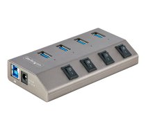 Startech 4-Port Self-Powered USB-C Hub with Individual On/Off Switches, USB 3.0 5Gbps Expansion Hub w/Power Supply, Desktop/Laptop USB-C to USB-A Hub, 4x BC 1.2 (1.5A), USB Type C Hub - USB-C/A Host Cables (5G4AIBS-USB-HUB-EU) - hub - 4 ports 5G4AIBS-USB-HUB-EU