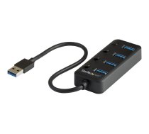 Startech 4 Port USB 3.0 Hub, USB-A to 4x USB 3.0 Type-A with Individual On/Off Port Switches, SuperSpeed 5Gbps USB 3.1/USB 3.2 Gen 1, USB Bus Powered, Portable, 9.8" Attached Cable - Windows/macOS/Linux (HB30A4AIB) - hub - 4 ports HB30A4AIB