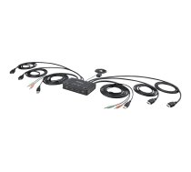 Startech 2-Port Dual-Monitor HDMI Cable KVM Switch, 4K 60Hz, Compact KVM with 5ft/1.5m USB-A/HDMI/Audio Integrated Cables, Bus Powered - Remote Push Button/Hotkey Switching (C2-DH46-UA2-CBL-KVM) - KVM / audio / USB switch - compact - 2 ports C2-DH46-UA2-CBL-KVM