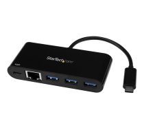 Startech 3 Port USB-C Hub with Gigabit Ethernet & 60W Power Delivery Passthrough Laptop Charging, USB-C to 3x USB-A (USB 3.0 SuperSpeed 5Gbps), USB 3.1/USB 3.2 Gen 1 Type-C Adapter Hub - Windows/macOS/Linux (HB30C3AGEPD) - hub - 3 ports HB30C3AGEPD