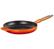 LE CREUSET čuguna grillpanna ar koka rokturi, 28cm (Cast iron pan with wooden handle Ø28cm orange 02732442)