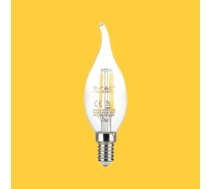 E14 4W(400Lm) LED Filament Spuldze, IP20, stikla, sveces forma, V-TAC, silti balta gaisma 3000K