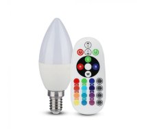 E14 3.5W(320Lm) LED SMART Spuldze ar tālvadības pulti, RF frekvence, sveces forma, dimmējama, A80, IP20, V-TAC, RGB+auksti balta gaisma 6400K