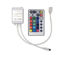 LED RGB lentes kontrolieris, 28 pogas, IR, ar tālvadības pulti, DC:12/24V, 10A, V-TAC