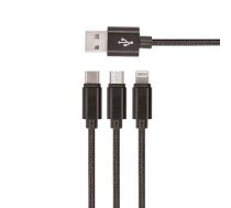 Setty 3in1 kabelis USB - Lightning + USB-C + microUSB 1,0 m 2A melns neilons