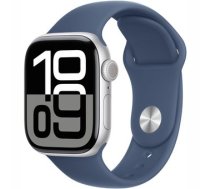 Apple Watch Series 10 GPS + Cellular 42mm Silver Aluminium Case with Denim Sport Band - S/M