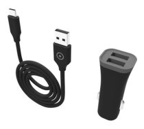 Muvit Car Charger Dual USB 2.4 A and 1 m Type C Cable, Black