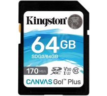 Kingston 64GB SDXC Canvas Go Plus 170R C10 UHS-I U3 V30 EAN: 740617301397 (SDG3/64GB)