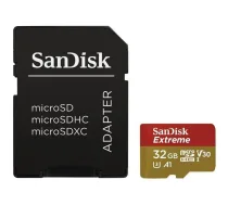 SANDISK Extreme microSDHC 32GB + SD Adapter + Rescue Pro Deluxe 100MB/s A1 C10 V30 UHS-I U3 (SDSQXAF-032G-GN6MA)