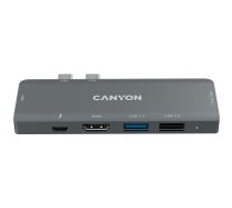 Canyon DS-05B Multiport Docking Station with 7 port, 1*Type C PD100W+2*HDMI+1*USB3.0+1*USB2.0+1*SD+1*TF. Input 100-240V, Output USB-C PD100W AND USB-A 5V/1A, Aluminum alloy, Space gray, 104*42*11mm, 0.046kg(Generation B) (CNS-TDS05B)