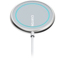 CANYON WS-100 Wireless charger, Input 9V/2A, 9V/2.7A, 12V/2A, Output 15W/10W/7.5W/5W, Type c cable length 1.5m, Acrylic surface+Aluminium alloy edge, 59*59*7mm, 0.06Kg, Silver (CNS-WCS100)