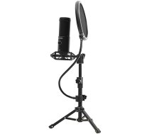 LORGAR Gaming Microphones, Black, USB condenser microphone with tripod stand, pop filter, including 1 microphone, 1 Height metal tripod, 1 plastic shock mount, 1 windscreen cap, 1,2m metel type-C USB cable, 1 pop filter, 154.6x56.1mm (LRG-CMT721)