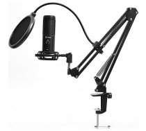 LORGAR Gaming Microphones, Black, USB condenser microphone with boom arm stand, pop filter, tripod stand. including 1* microphone, 1*Boom Arm Stand with C-clamp, 1*shock mount, 1*pop filter, 1*windscreen cap, 1*2.5m type-C USB cable, 1* Extra tripod (LRG-CMT931)