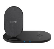 CANYON WS-202 2in1 Wireless charger, Input 5V/3A, 9V/2.67A, Output 10W/7.5W/5W, Type c cable length 1.2m, PC+ABS,with PU part ,180*86*111.1mm, 0.185Kg,Black (CNS-WCS202B)