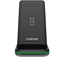 CANYON WS-304, Foldable  3in1 Wireless charger, with touch button for Running water light, Input 9V/2A,  12V/1.5AOutput 15W/10W/7.5W/5W, Type c to USB-A cable length 1.2m, with QC18W EU plug,132.51*75*28.58mm, 0.168Kg, Black (CNS-WCS304B)