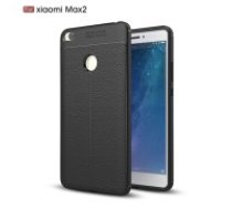 Litchi Skin PU Leather Coated TPU Mobile Phone Case for Xiaomi Mi Max 2 - Black - ādas imitācijas triecienizturīgs silikona aizmugures apvalks (maciņš, bampers,     vāciņš, slim cover, bumper, back case)