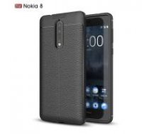 Litchi Skin PU Leather Coated TPU Mobile Phone Case priekš Nokia 8 - Melns - ādas imitācijas triecienizturīgs silikona aizmugures apvalks (maciņš, bampers,     vāciņš, slim cover, bumper, back case)