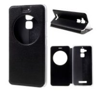 Hollow View Window Leather Stand Case for Asus Zenfone 3 Max ZC520TL - Black - sāniski atverams maciņš ar lodziņu un stendu (ādas maks, grāmatiņa, leather book wallet case cover     stand)