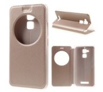 Hollow View Window Leather Stand Case for Asus Zenfone 3 Max ZC520TL - Gold - sāniski atverams maciņš ar lodziņu un stendu (ādas maks, grāmatiņa, leather book wallet case cover     stand)