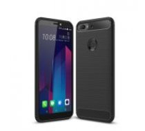 Carbon Fiber Brushed TPU Back Phone Case for HTC Desire 12 Plus - Black - triecienizturīgs silikona aizmugures apvalks (bampers, vāciņš, slim TPU silicone case shell cover,     bumper)