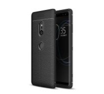 Litchi Skin PU Leather Coated TPU Mobile Phone Case priekš Sony Xperia XZ3 H9436 - Melns - ādas imitācijas triecienizturīgs silikona aizmugures apvalks (maciņš,     bampers, vāciņš, slim cover, bumper, back case)