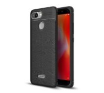 Litchi Skin PU Leather Coated TPU Mobile Phone Case for Xiaomi Redmi 6 - Melns - ādas imitācijas triecienizturīgs silikona aizmugures apvalks (maciņš, bampers, vāciņš,     slim cover, bumper, back case)