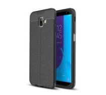 Litchi Skin PU Leather Coated TPU Mobile Phone Case for Samsung Galaxy J6 Plus (2018) J610 - Melns - ādas imitācijas triecienizturīgs silikona aizmugures apvalks (maciņš,     bampers, vāciņš, slim cover, bumper, back case)