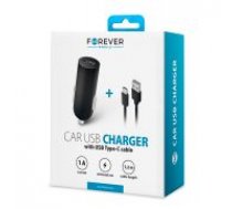 Forever M-02 Auto 12/24V Universāls USB/Type-C 1A Charger with cable - Type C Auto lādētājs ar atsevišķu kabeli / vadu telefoniem un planšetdatoriem