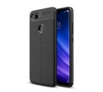 Litchi Skin PU Leather Coated TPU Mobile Phone Case priekš Xiaomi Mi 8 Lite - Melns - ādas imitācijas triecienizturīgs silikona aizmugures apvalks (maciņš, bampers,     vāciņš, slim cover, bumper, back case)