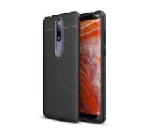 Litchi Skin PU Leather Coated TPU Mobile Phone Case priekš Nokia 3.1 Plus - Melns - ādas imitācijas triecienizturīgs silikona aizmugures apvalks (maciņš, bampers,     vāciņš, slim cover, bumper, back case)