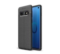 Litchi Skin PU Leather Coated TPU Mobile Phone Case priekš Samsung Galaxy S10 G973 - Melns - ādas imitācijas triecienizturīgs silikona aizmugures apvalks (maciņš,     bampers, vāciņš, slim cover, bumper, back case)