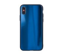 Aurora Glass Back Case priekš Samsung Galaxy J4 Plus (2018) J415 - Tumši Zils - silikona un stikla aizmugures apvalks (bampers, vāciņš, TPU back cover,     bumper shell)