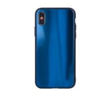 Aurora Glass Back Case priekš Samsung Galaxy A6 Plus (2018) A605 - Tumši Zils - silikona un stikla aizmugures apvalks (bampers, vāciņš, TPU back cover,     bumper shell)