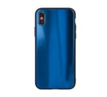 Aurora Glass Back Case priekš Apple iPhone XS Max - Tumši Zils - silikona un stikla aizmugures apvalks (bampers, vāciņš, TPU back cover, bumper     shell)