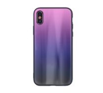 Aurora Glass Back Case priekš Samsung Galaxy J4 Plus (2018) J415 - Rozā / Melns - silikona un stikla aizmugures apvalks (bampers, vāciņš, TPU back cover, bumper     shell)