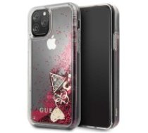 Guess Glitter Hearts Liquid series GUHCN58GLHFLRA priekš Apple iPhone 11 Pro - Sarkans - plastikāta apvalks (bampers, vāciņš, slim TPU case cover, bumper)