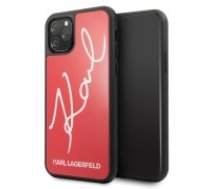 Karl Lagerfeld Glitter Karl Signature series Back Case KLHCN58DLKSRE priekš Apple iPhone 11 Pro - Sarkans - silikona un stikla aizmugures apvalks / maciņš