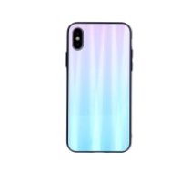 Aurora Glass Back Case priekš Apple iPhone XS Max - Zils / Rozā - silikona un stikla aizmugures apvalks (bampers, vāciņš, TPU back cover, bumper shell)