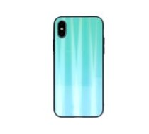 Aurora Glass Back Case priekš Apple iPhone XS Max - Tirkīzs - silikona un stikla aizmugures apvalks (bampers, vāciņš, TPU back cover, bumper shell)