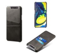 Double Card Slots PU Leather Coated PC Back Case priekš Samsung Galaxy A80 A805 - Melns - mākslīgās ādas aizmugures maciņš ar divām kabatiņām priekš     kartēm