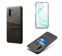 Double Card Slots PU Leather Coated PC Back Case priekš Samsung Galaxy Note 10 N970 - Melns - mākslīgās ādas aizmugures maciņš ar divām kabatiņām priekš     kartēm
