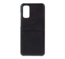 Double Card Slots PU Leather Coated PC Back Case priekš Samsung Galaxy S20 G980 - Melns - mākslīgās ādas aizmugures maciņš ar divām kabatiņām priekš kartēm